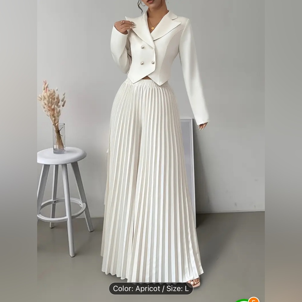 2-piece Elegant Women's Double-breasted Suit Top and Pleated Pants
